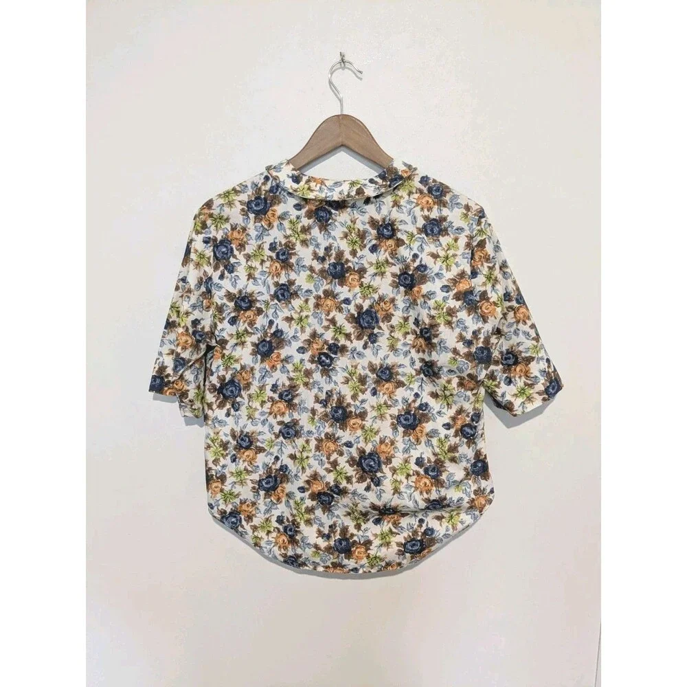 Vintage Lady Manhattan Shirt 50s 60s Button Up Collar Blouse Roses Cotton B44 L